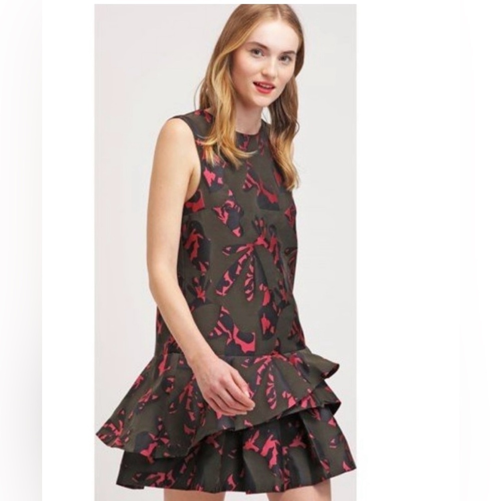 Banana Republic Jacquard Army Green/Pink Camouflage Drop-Waist Mini Dress